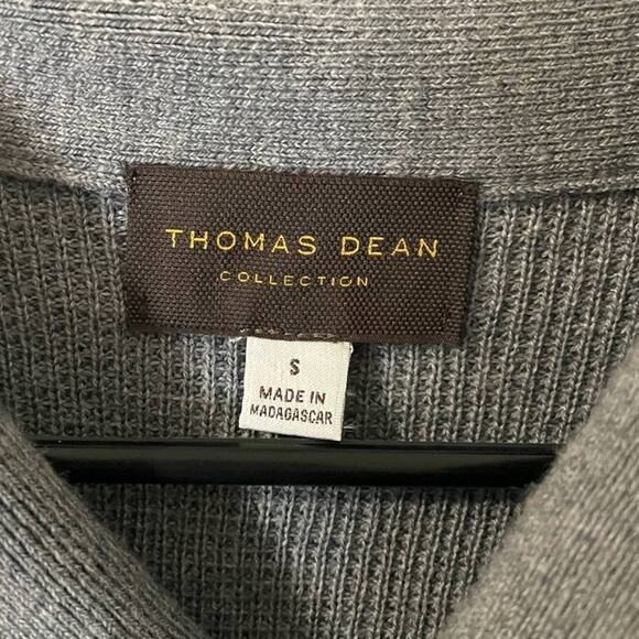 Thomas Dean 100% Extra Fine Merino Wool Shawl Collar Sweater Gray Black Small - Picture 2 of 10
